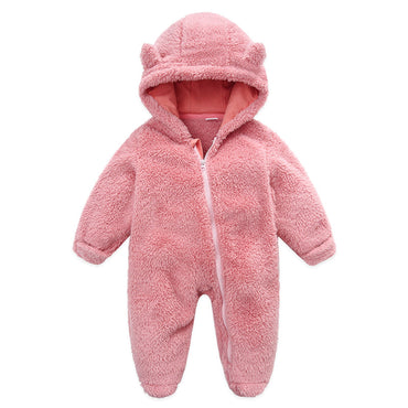 0-12M Baby Plush Warm Jumpsuits Boys Girls Long Sleeve Hooded Zipper Romper Newborn Infant Fall Winter Clothes