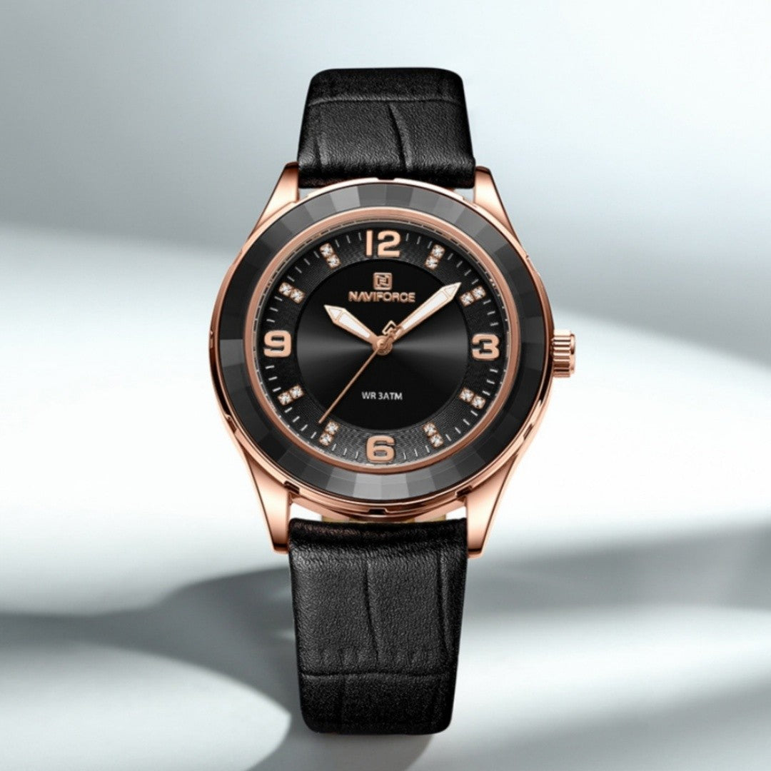 Naviforce 5040 Original New Woman Black Leather Classic Watch Ladies Girls Wristwatch Elegant Quartz Women's Watches