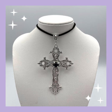 Gothic Cross Necklace For Women Men Punk Hollow Flower Cross Charms Choker Chain Vampires Pendant Jewelry Party Accessories Gift