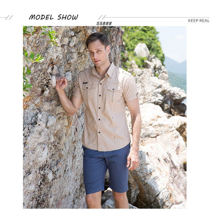 Men's Shirt 2024 New Men Cargo Shirt Fashion Casual Shirt Summer Style 100% Cotton Solid Mens Casual Shirt Plus Size S-3XL 55888