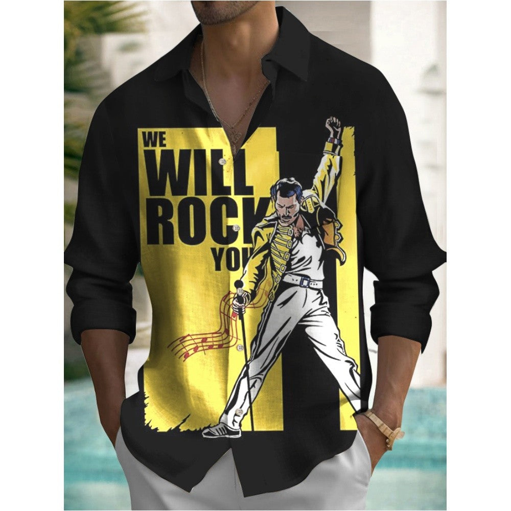 Music Men's Casual Shirt Rock Band 3d Print Guitar Hawaiian Shirt Men Summer Casual Short Sleeved Breathable Shirt Men Clothing