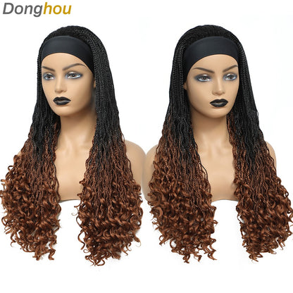 Donghou Wig Headband Box Braid Wig Ombre Braided Head Band Wig Goddess Box Braid Synthetic Headband Wig Perruque Avec Bandeau