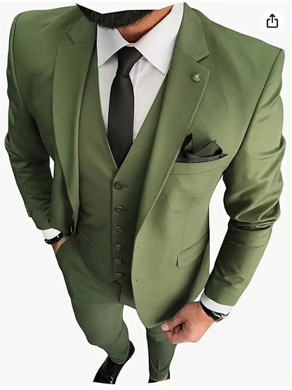 Men's Suits 3pcs Mens Business Suit Notch Lapel Blazer Formal Wedding Groom Pants Tux Vest Tuxedos (Blazer+vest+Pants)