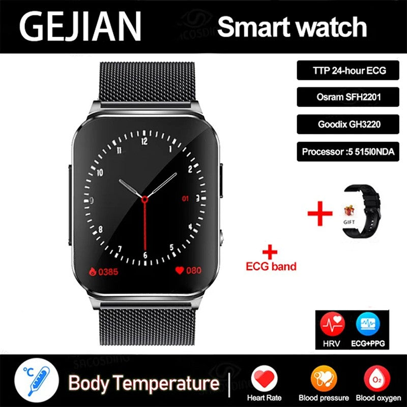 Smartwatch Inteligente 2025 NFC ECG Bomba de Ar Pressão Arterial Oxigênio no Sangue ECG+PPG Chamada Bluetooth NFC Para Homens e Mulheres Airbag