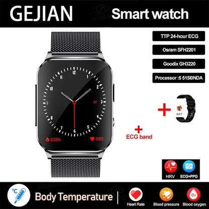 Smartwatch Inteligente 2025 NFC ECG Bomba de Ar Pressão Arterial Oxigênio no Sangue ECG+PPG Chamada Bluetooth NFC Para Homens e Mulheres Airbag