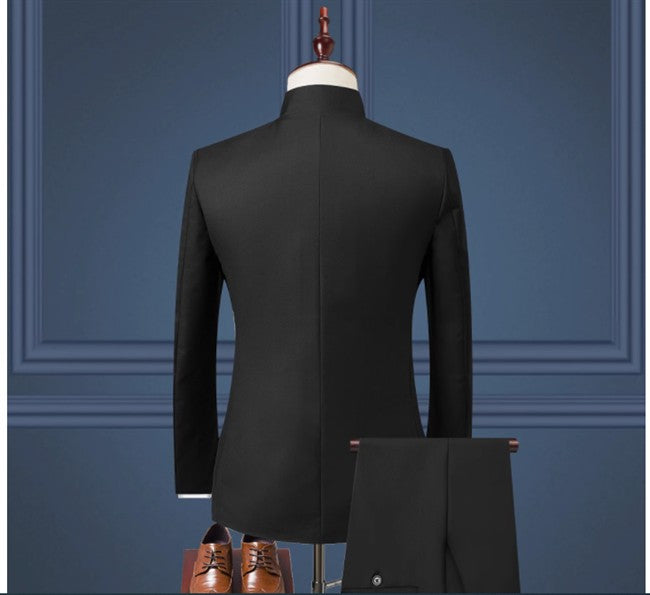 (Jacket+Pants) Men Fashion Simple Wedding Suit Black / Blue / Wine Red 2025 Homme Stand up Collar Business Social Dress 2Piece