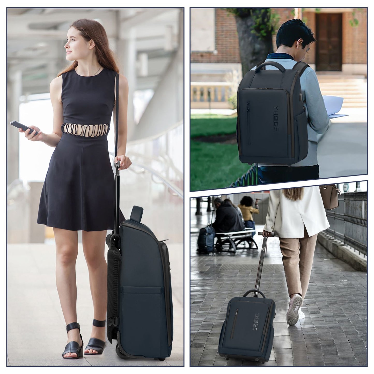 Mochila de Rodinhas Executiva com Rodas Mala de Bordo Impermeável para Viagem de Negócios Mochila para Laptop Malas de Bordo de 18 Polegadas