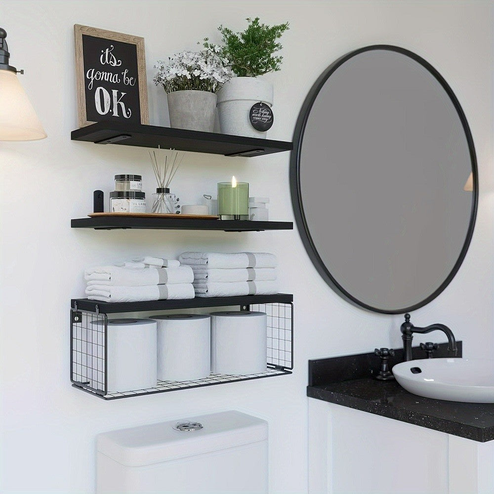 Wall Mounted Floating Shelves 3 Wood Bathroom Shelves Farmhouse Floating Shelf Bathroom Accessories for Bedroom