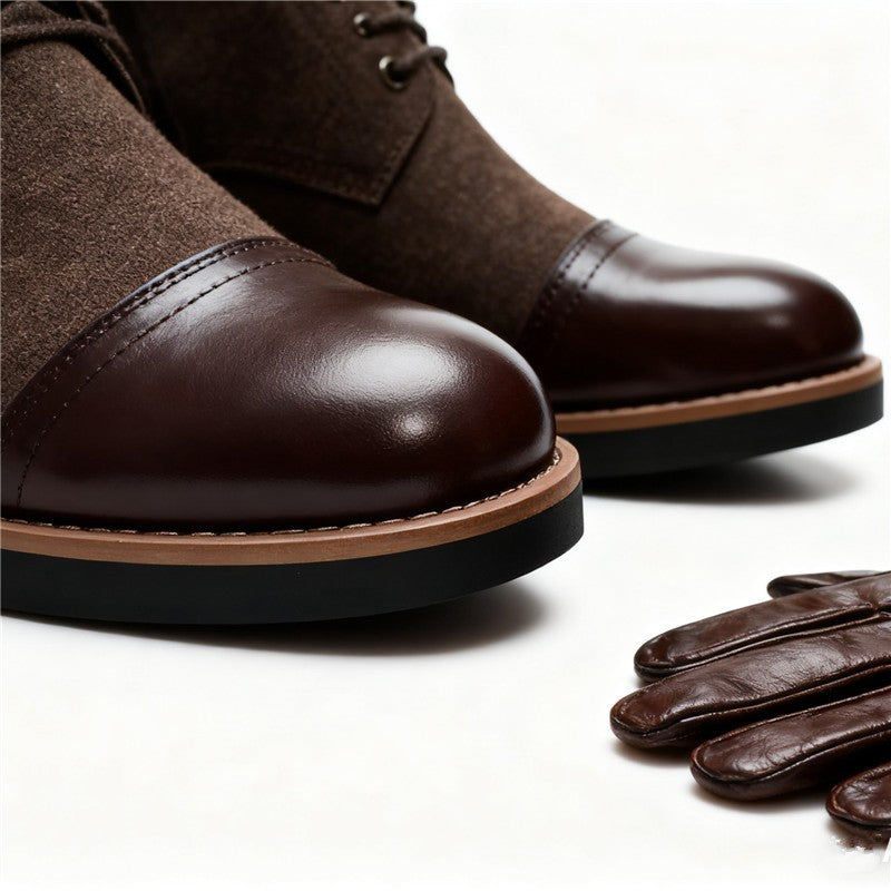 Men's Leather Lace - up Ankle Boots Retro Color - Block Formal Casual Boots Comfortable Non - slip Dress Boots For Daily Wear