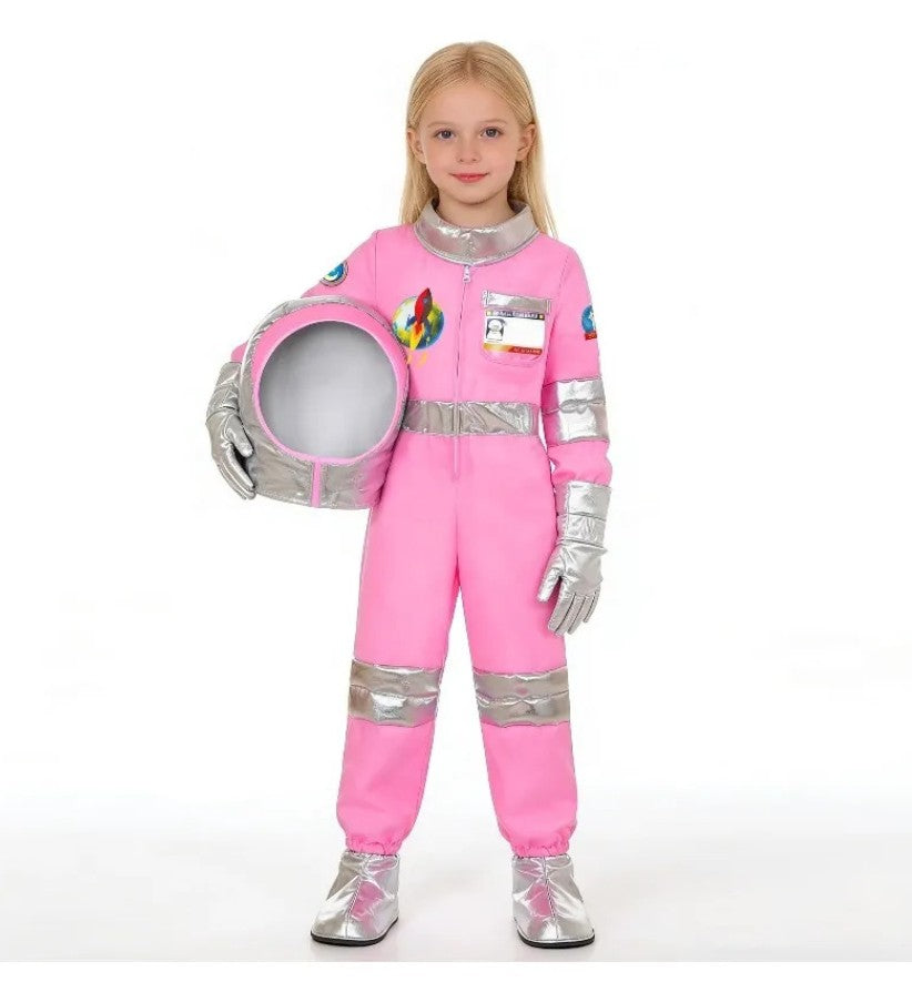 Cosplay Costume Pink Astronaut Height100-150 Pop Space-Themed Dress-Up Outfits Space Explorer Role-Play Jumpsuit Park Performanc