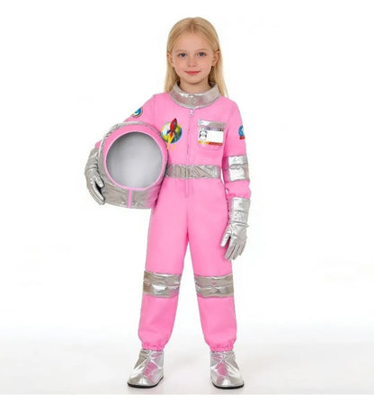 Cosplay Costume Pink Astronaut Height100-150 Pop Space-Themed Dress-Up Outfits Space Explorer Role-Play Jumpsuit Park Performanc