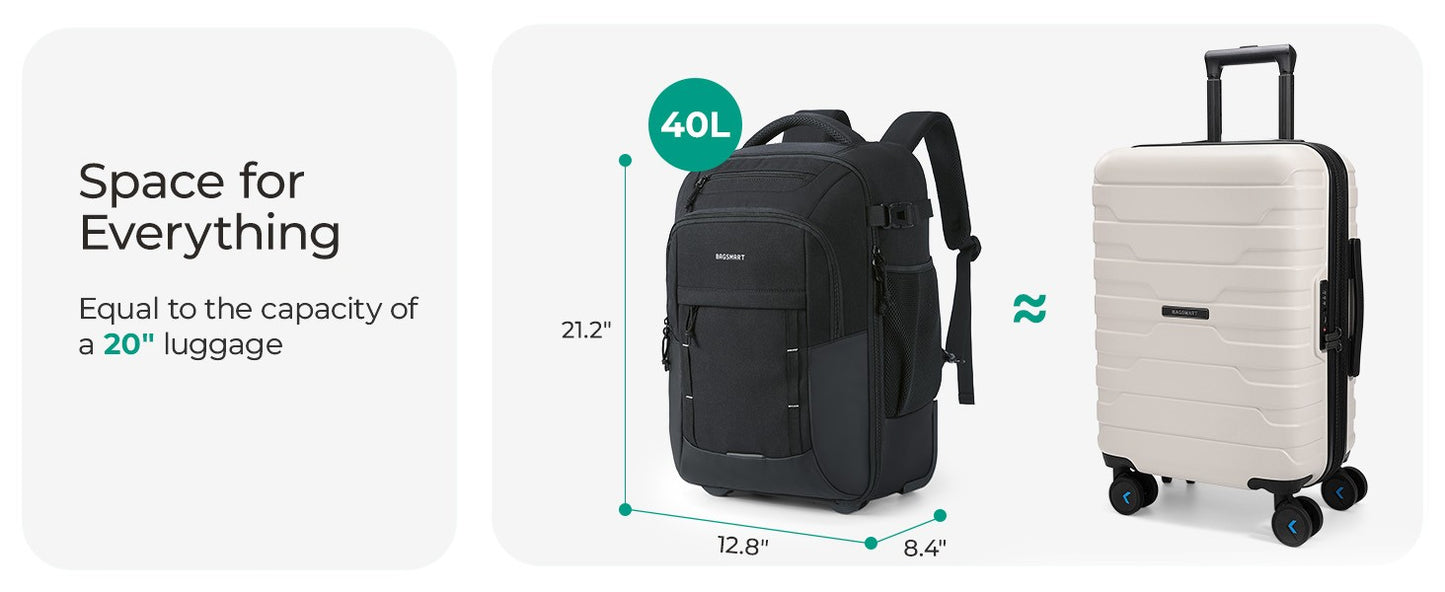BAGSMART 17" Wheeled Laptop Backpack 40L Carry-On Water-Resistant Rolling Trolley Bag for Travel Work College Men Women