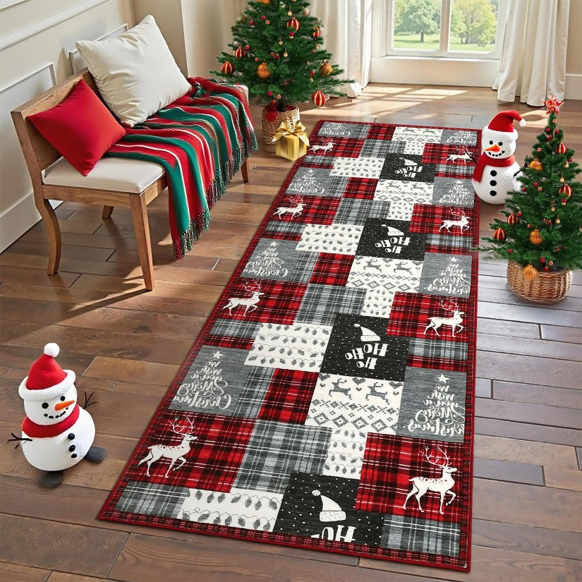 VIKAMA Christmas Atmosphere Rug Stain-Resistant and Durable Bedroom Entrance Mat Bedside Rug Hallway Runner Home Decor