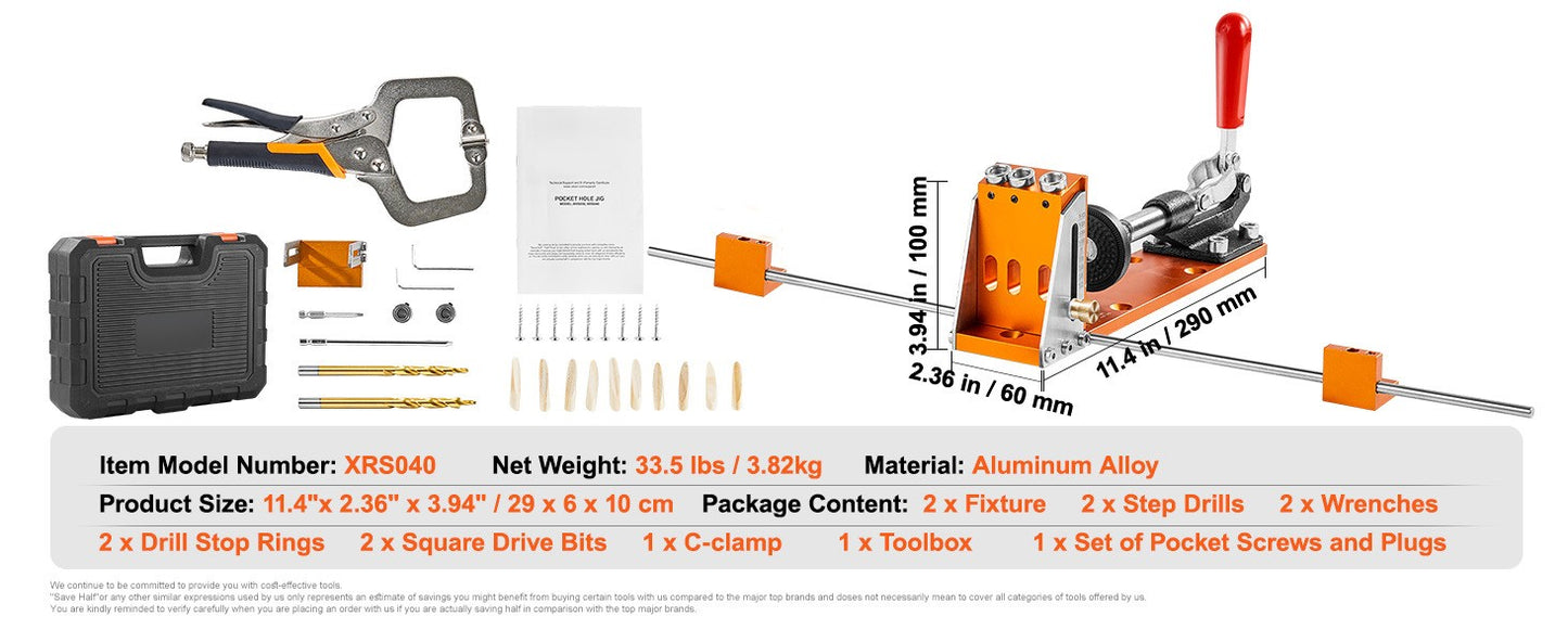 SucceBuy Kit Gabarito de Furo de Bolso 30 Peças Ajustável e Fácil de Usar Sistema de Gabarito de Furo de Bolso com Brocas Escalonadas Chaves Anéis de Parada de Broca