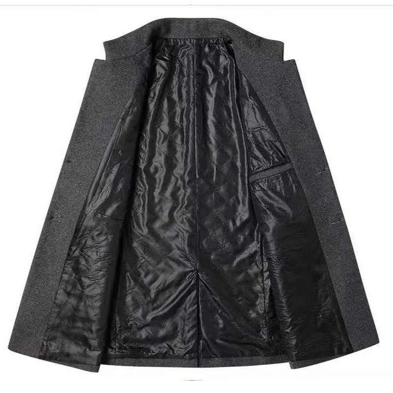 Autumn and winter men's woolen overcoat, mid-length trench coat with cotton and thick men's jacket, middle-aged overcoat