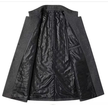 Autumn and winter men's woolen overcoat, mid-length trench coat with cotton and thick men's jacket, middle-aged overcoat