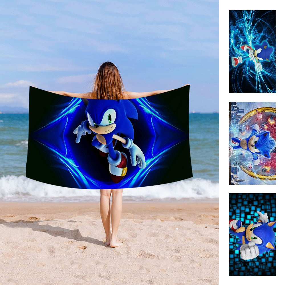 Anime Sonic Pattern Anime Beach Swimming Towel Soft Absorbent Washcloth Children's Gifts for Kids Travel Camping Gym