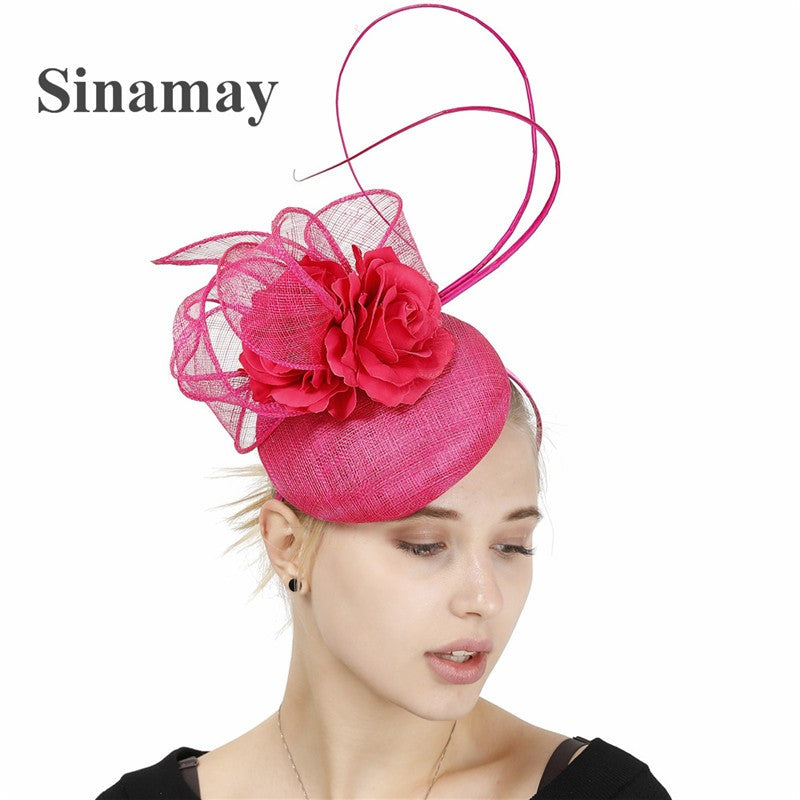 Fascinator de Casamento Sinamay de 4 Camadas de Ótima Qualidade Chapéu para Casamento Elegante Mulheres Moda Acessório de Cabelo Chapeau de Festa e Jantar