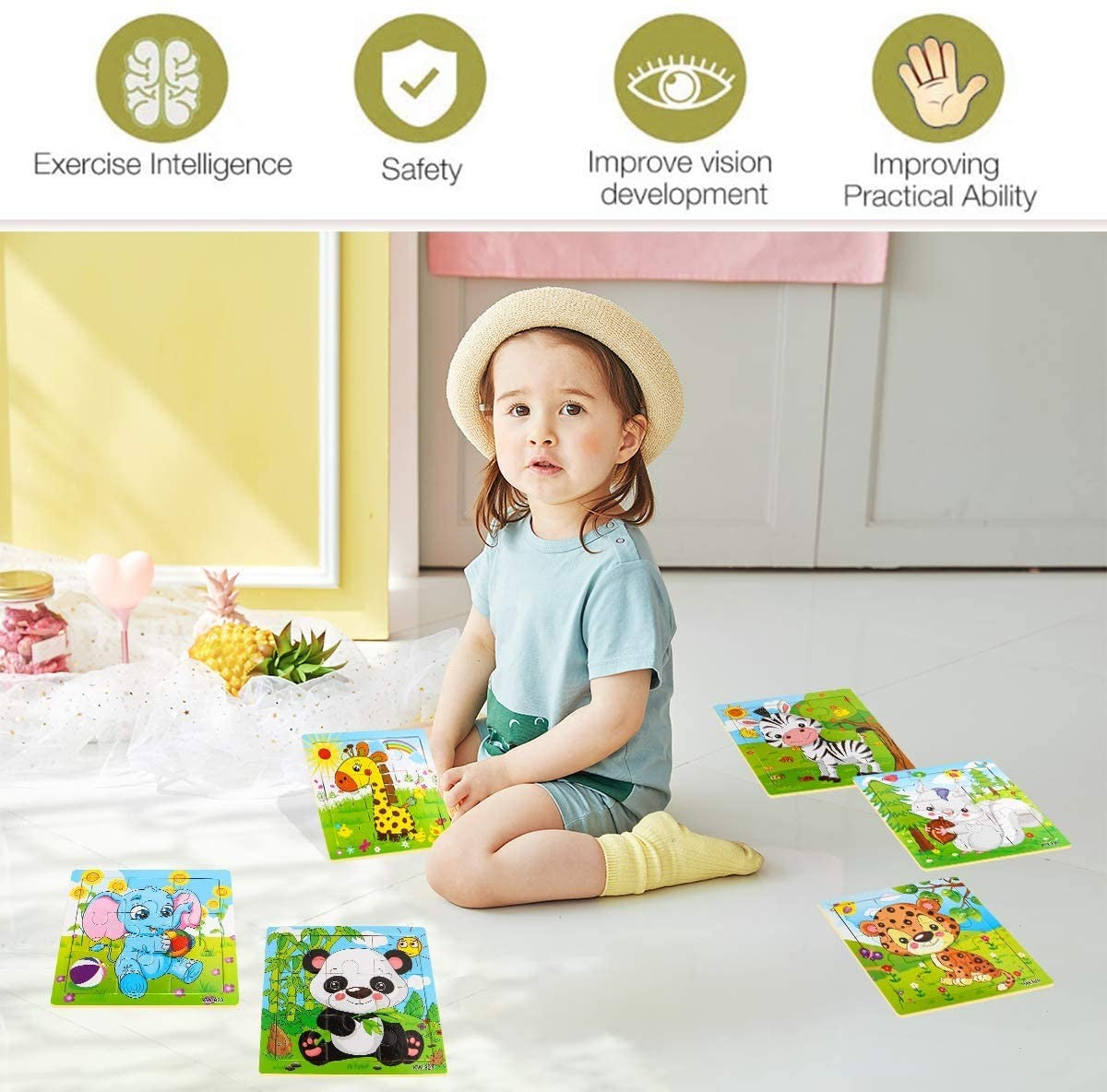 9/16 Jigsaw Puzzles for Kids Ages 2 3 4 5 Toddler Wooden Puzzle Preschool Educational Toys Set Animals Puzzle for Boys and Girls