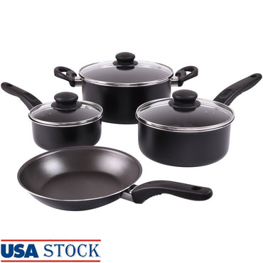 7 Piece Non Stick Aluminum Cookware Set Includes Saucepans Dutch Oven Frying Pan Lightweight Durable Ideal Cooking and Easy