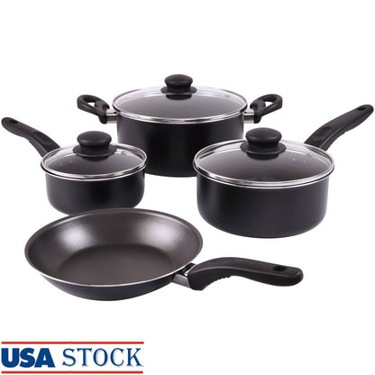 7 Piece Non Stick Aluminum Cookware Set Includes Saucepans Dutch Oven Frying Pan Lightweight Durable Ideal Cooking and Easy
