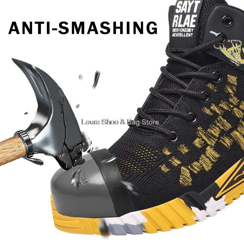 Botas de segurança de cano alto masculinas, bico de aço, sapatos de trabalho masculinos e femininos, botas de segurança anti-impacto, indestrutíveis, respiráveis
