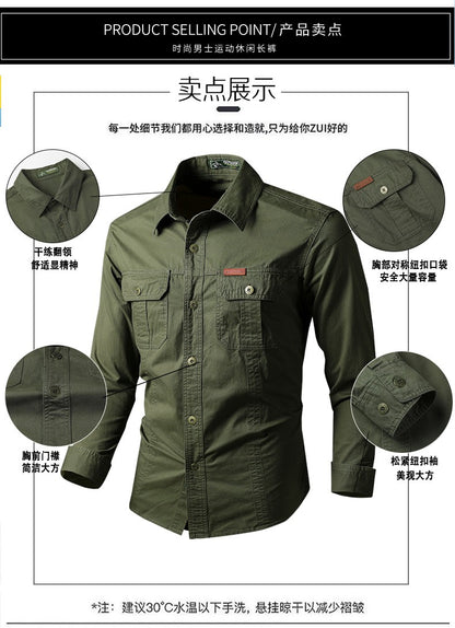 Mens Katoen Militaire Shirts Mannen Lange Mouwen Casual Dress Shirt Mannelijke Cargo Werk Shirts Heren Werken Shirts