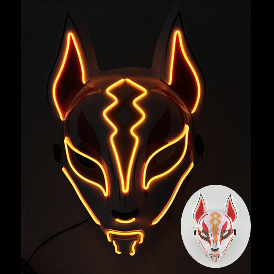 LED Fox Mask Neon Light Up Japanese Kitsune Mask for Halloween Cosplay Party Rave Festival Costume Glowing EL Wire Masque