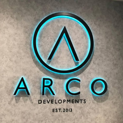 Gold 3D Outdoor Letters Illuminated Metal Backlit Sign Custom LED Lighted Company Business Signage for Indoor/Outdoor Use