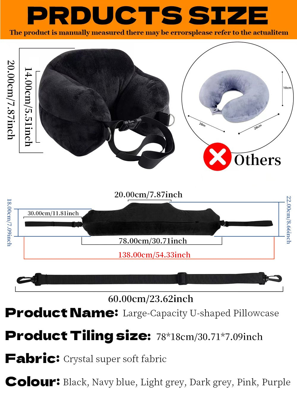 Comfortable Travel Pillow Adjustable U-Shaped Neck Pillow Washable Multi-Functional Fillable Portable Pillow Case for Airplane