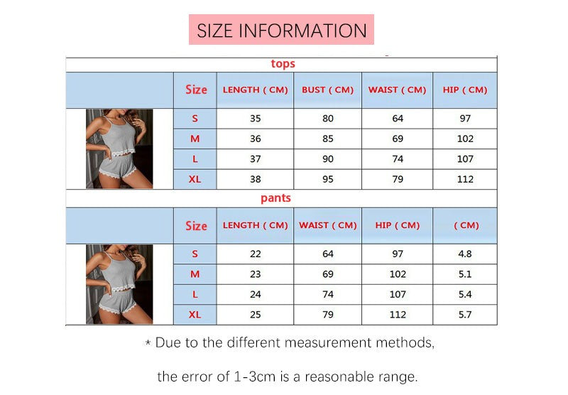 Soft Comfortable Women Sleeveless T-Shirts and Shorts Loose Home Wear Underwear Sexy Lace Pajamas Set