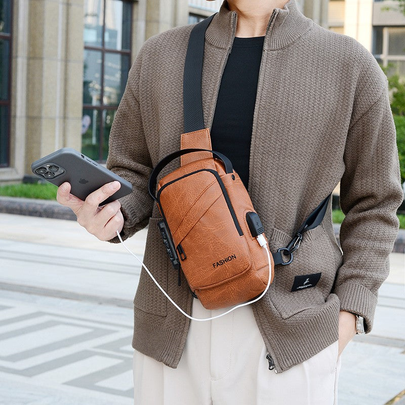 Men's Anti-Theft Crossbody Bag USB Charging Port Travel Chest Bag Waterproof Shoulder Messenger Bag for Outdoor Sports