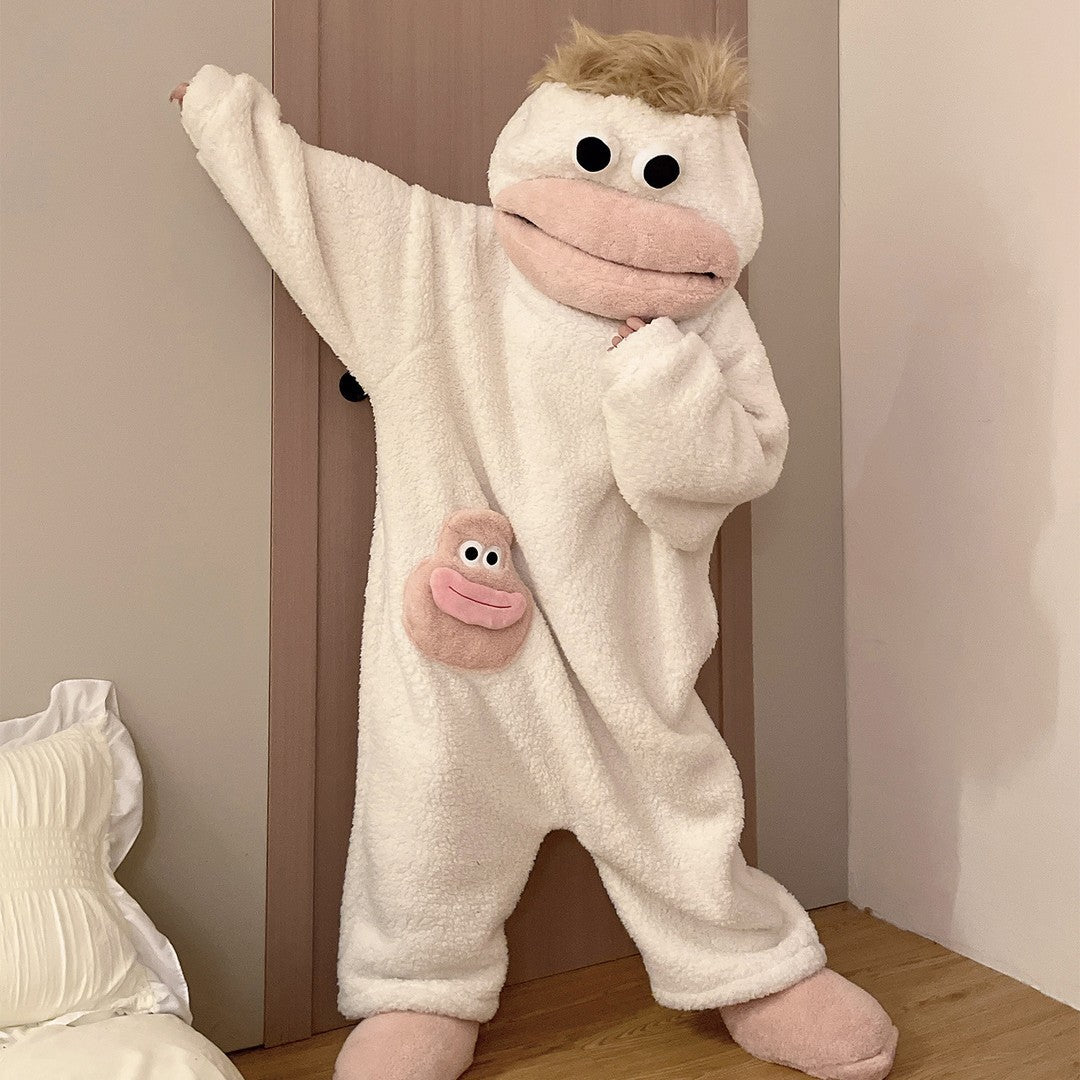 Hot Big Mouth Monster Cute Funny Onesie Pajamas Thickened Coral Fleece Homewear For Couples Men Women Autumn Cartoon Pajamas