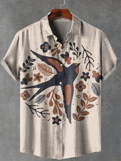 2025 tropical jungle print lapel casual Hawaiian shirt print style short sleeved casual shirt for men