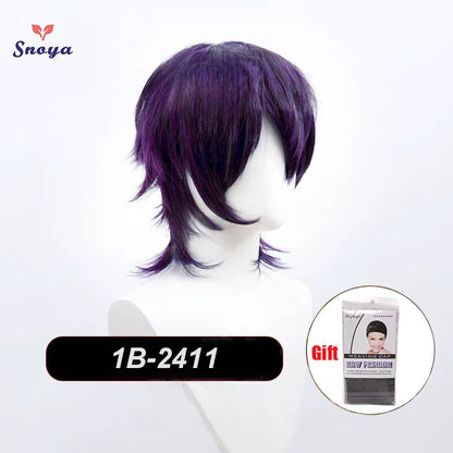 Perucas Curtas Sintéticas Snoya com Franja Corte Pixie Peruca Desfiada para Festa Cosplay para Homens e Mulheres Rosa Vermelho Verde Roxo Estilo Coreano Peruca Masculina