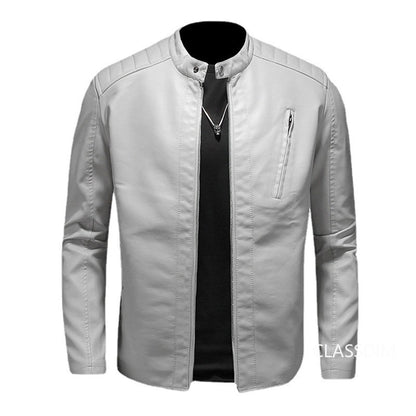 Men White Locomotive Leather Jackets Moto Biker Pu Leather Coats High Quality Male Spring Autumn Slim Leather Jackets Size 5XL