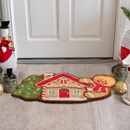 Gingerbread Kitchen Rugs Christmas Doormat Floor Mat With Gingerbread Man Non-Slip Bath Mats Doormats For Indoor Bedroom