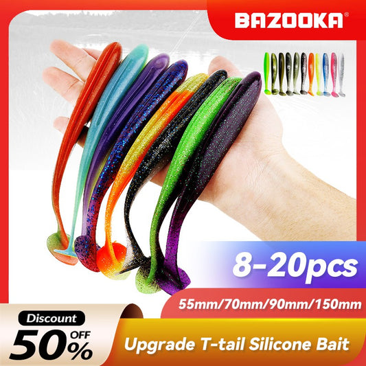 Bazooka Shad Worm Pesca Isca Artificial Macia Grande Silicone 90 100mm Isca Cauda T Easy Shiner Wobbler Swimbait Pesca Truta Lúcio Baixo Inverno