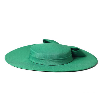 FS Elegante Chapéu de Aba Larga Marfim Feminino Grande Laço Ocasião Formal Kentucky Boné Feminino Casamento Coquetel Festa Fedora de Topo Reto 2024