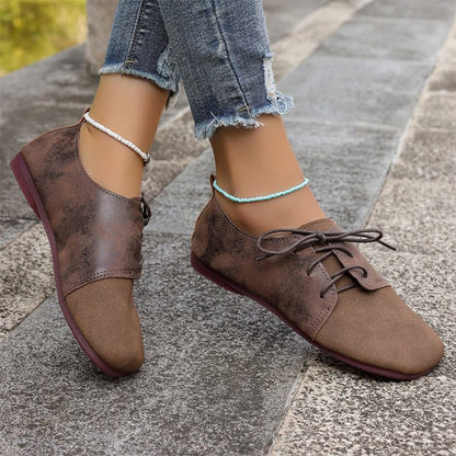 Brown Round Toe Flats Shoes Women 2025 Faux Suede Lace Up Flat Shoes for Woman Plus Size 43 Soft Walking Casual Shoes Female