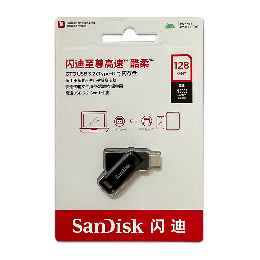 Pen Drive SanDisk 2 EM 1 Ultra Dual Drive GO USB 3.2 Tipo-C 64GB 128GB 256GB 512GB U Disk Velocidade de Até 400MB/s