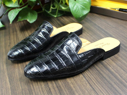 Men's shoes, genuine leather toe caps, slippers, men's fashionable outdoor men's half slipper leather shoes, loafers