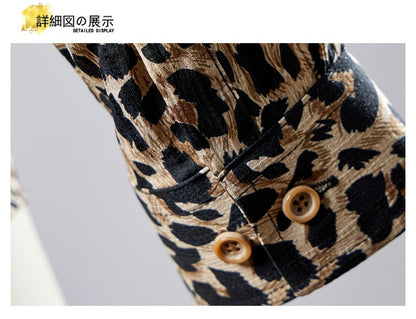 QJ CINGA Brand Men Leopard Print Long-sleeved Shirt, White Single-breasted Button-down Collar Printed Shirts, Asian Size M-6XL