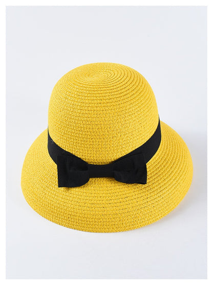 USPOP Novas chapéus de sol femininos moda laço chapéu de palha casual verão aba larga chapéu de praia feminino chapéu de verão