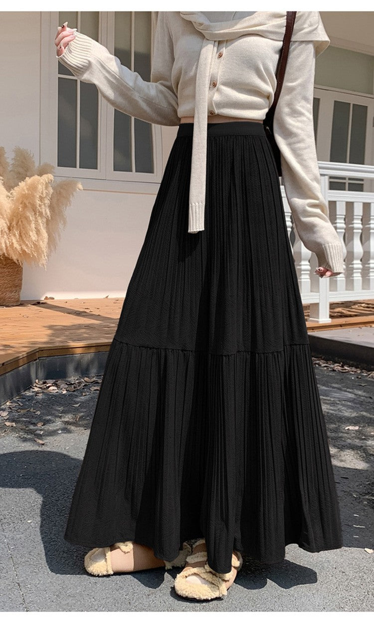 Pleated half skirt for women in autumn and winter 2025 new high waist slimming casual versatile A-line umbrella long skirt