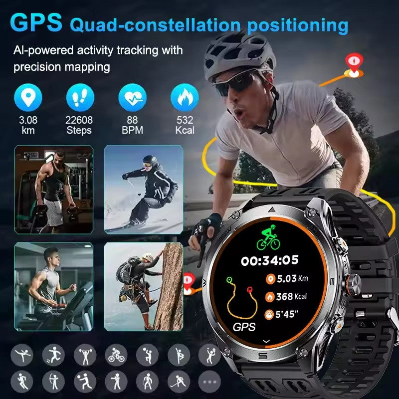 Novo Smartwatch GPS 2025 Bateria de 1000mAh Bússola 10ATM À Prova D'água Táticas Esportivas Lanterna Chamada BT Smart Watch Para Homens Para xiaomi