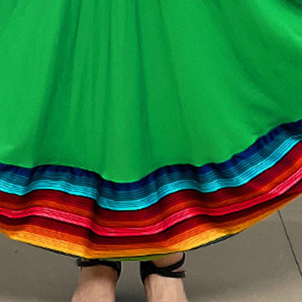 Dance Skirt with Colorful Stripes Colorful Folk Dance Skirt with Elastic Waist Large Swing Hem for Mexican Flamenco for Women