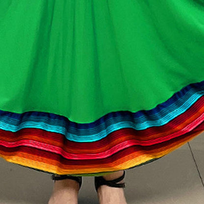 Dance Skirt with Colorful Stripes Colorful Folk Dance Skirt with Elastic Waist Large Swing Hem for Mexican Flamenco for Women