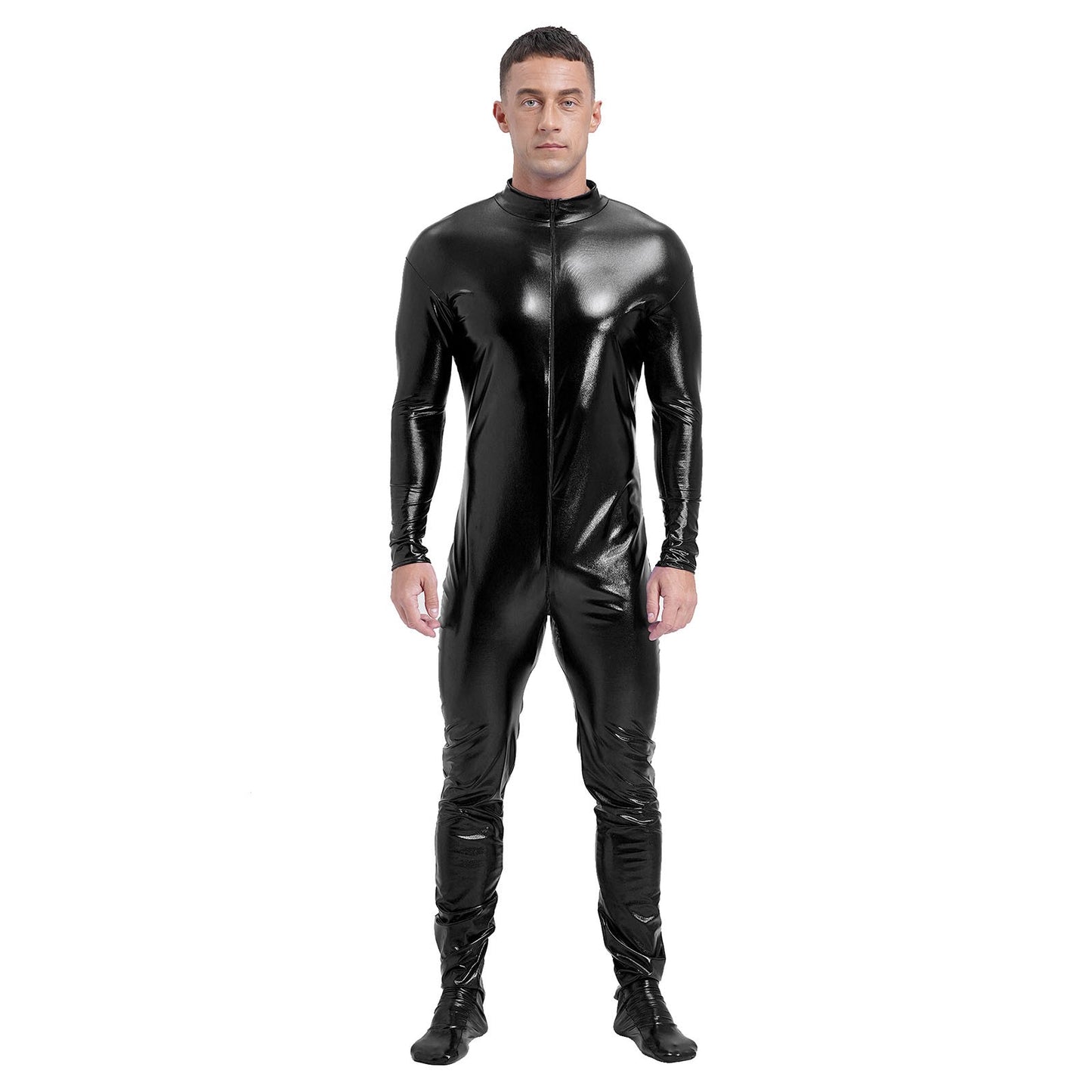 Men's Shiny Metallic Zentai Dress-up Jumpsuit Cosplay Costume Performance Stage Disco Clubwear Full Body Unitard Tights Leotard