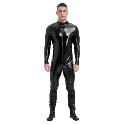 Men's Shiny Metallic Zentai Dress-up Jumpsuit Cosplay Costume Performance Stage Disco Clubwear Full Body Unitard Tights Leotard